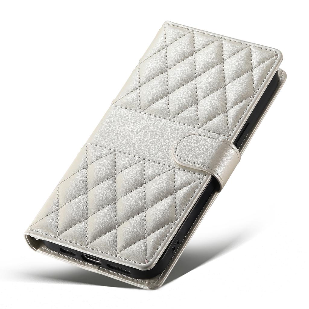 For Xiaomi 17 Pro Wallet Case Rhombus Stitching Stand Leather Phone Cover with Long/Short Strap