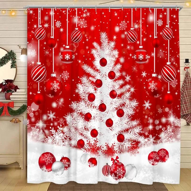 Christmas Shower Curtain Snowman Santa Claus Winter Snow Scene Christmas Gift Polyester Fabric Shower Curtains Bathroom Decor