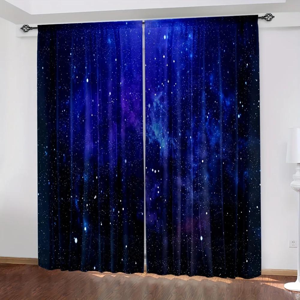 Galaxy Shining Stars Drapes Rod Pocket Outer Space Starry Sky Star Printed Drapes Window Drapes For Living Area Kitchen