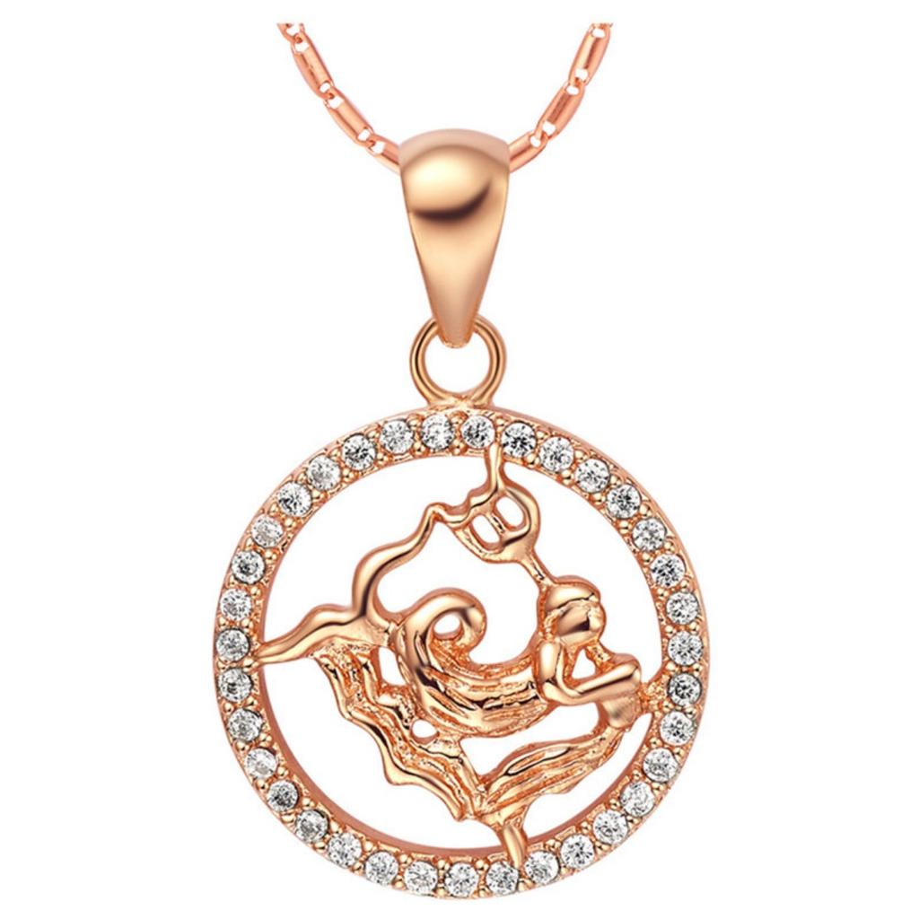 Rose Gold Color Twelve Constellations Zircon Pendant Necklace Female Jewelry