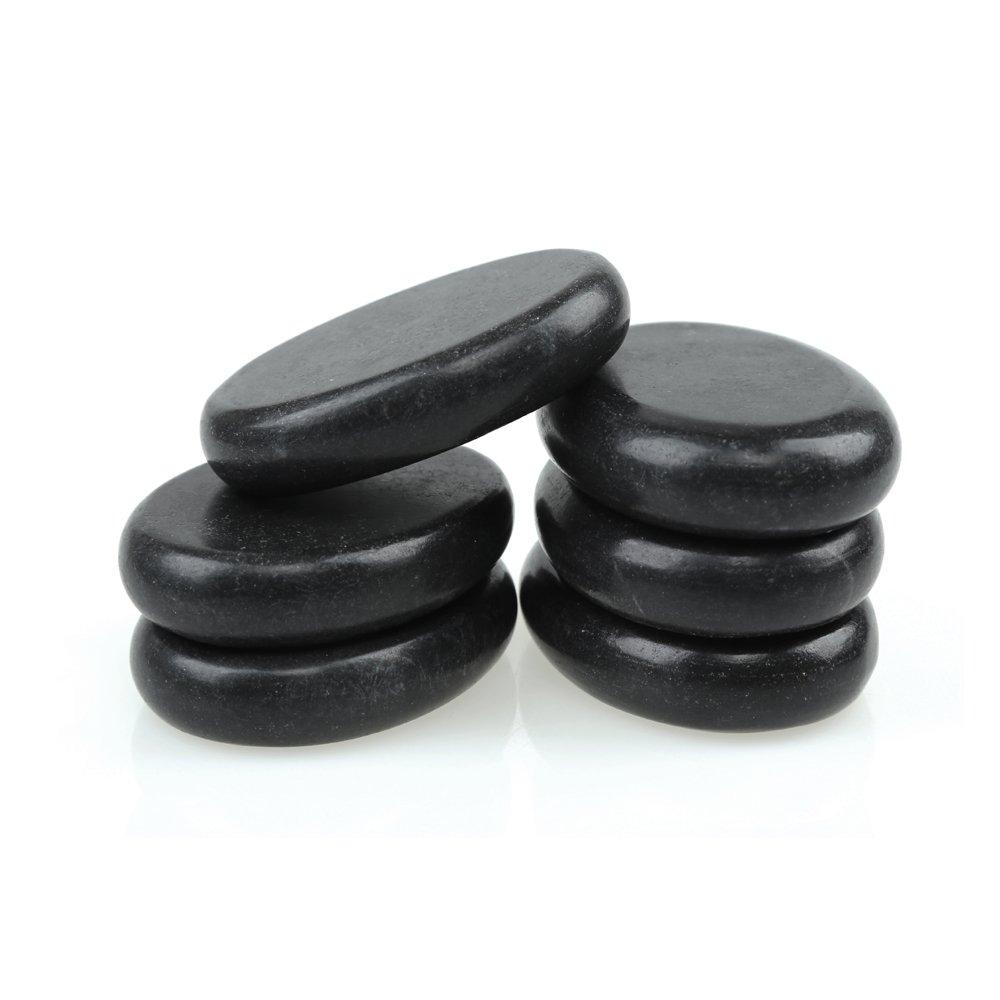 Windfulogo 6-Piece Hot Massage Stone Set, Natural Lava Basalt Spa Massage Hot Warmer Stones, Black, 2.36 x 3.14 in (6x8cm)