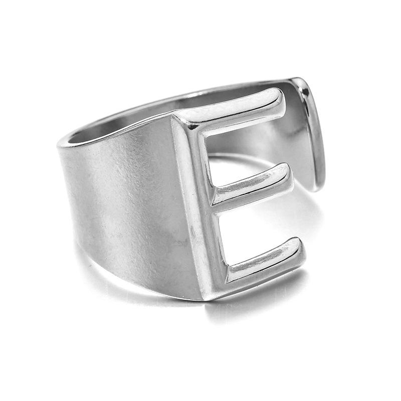 18K Gold Stainless Steel Letter Ring – Fashionable Open European & American Style, Women's Adjustable Titanium Steel Ring