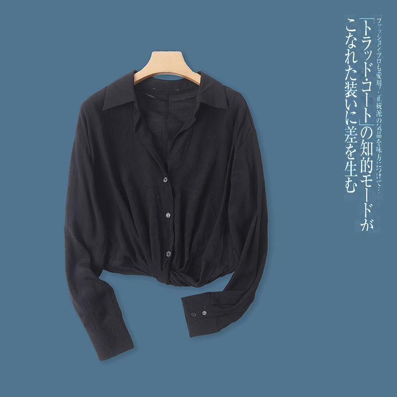 

Export Fashion Simple Buttons Long Sleeve Pullover Shirt Black B- 5-28-1 M