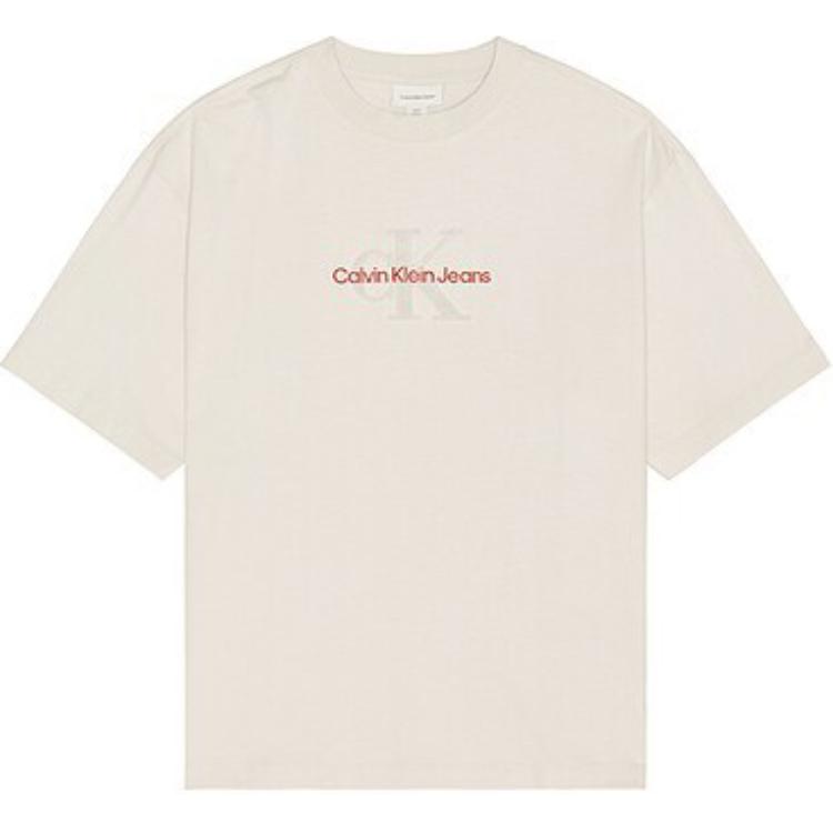 

Calvin Klein Футболка с коротким рукавом и круглым вырезом с принтом букв, мужские топы бежевого цвета 40EM233-BAE M