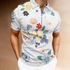 Daisy Print Short Sleeve Zip-up Polo, Casual Summer Wear