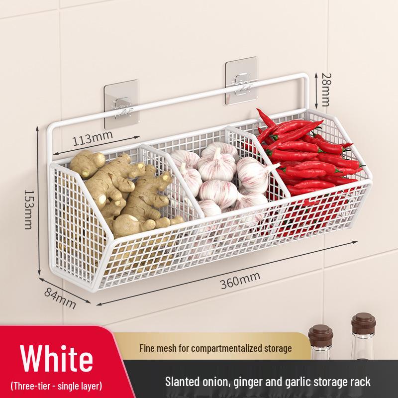 Punch-Free Wall-Mounted Kitchen Rack for Onion, Ginger, and Garlic Storage