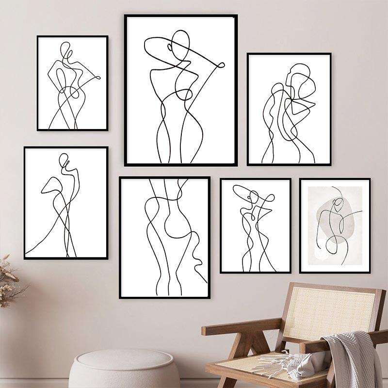 Abstrakte Frauen Tanzen Wand Kunst Poster Schwarz und Weiß Linie Zeichnung Kunstdruck Minimalistischen Leinwand Malerei Bild Wohnzimmer Dekor