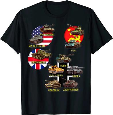 Top 10 Best WW2 Tanks M4 Sherman Panzer IV Tiger II T-34 Men T-Shirt Short Casual 100% Cotton Shirts