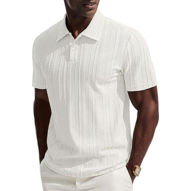 Mens Casual Solid Color Knit Short Sleeve Polo Shirt