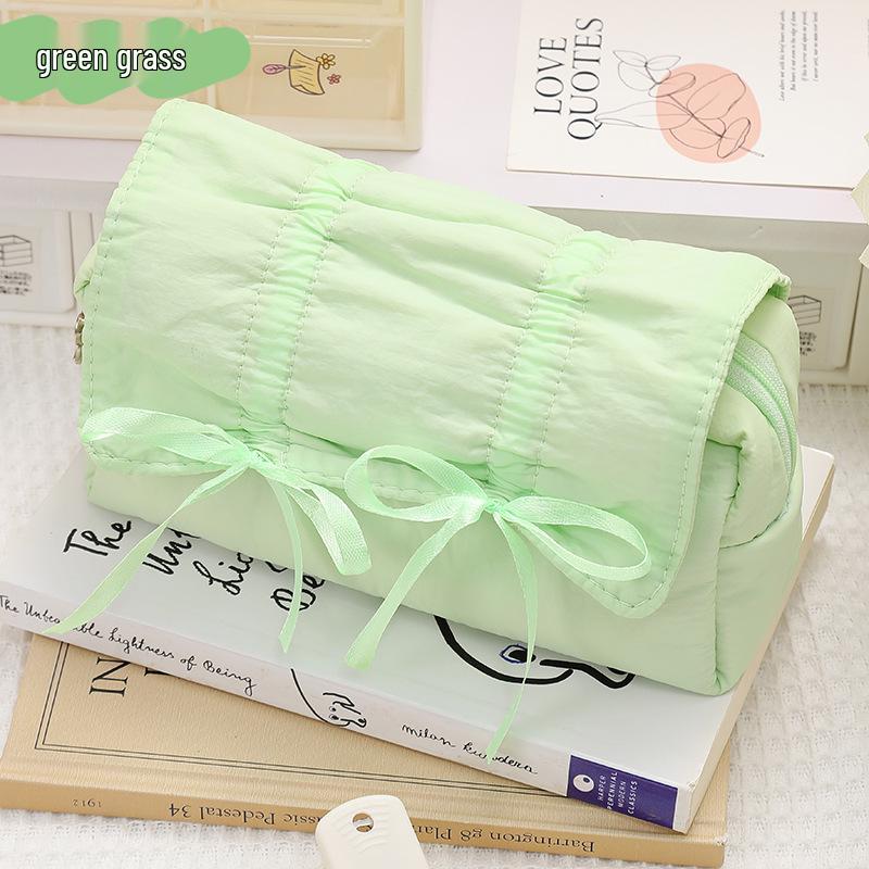 

Blue Lace Bow Sea Salt Pencil Case – Large Capacity Stationery Storage Bag