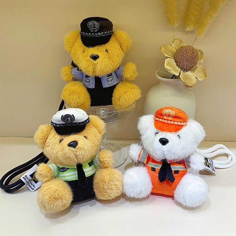 Police Firefighters Traffic Police Teddy Bears Plush Keychains Decorative Dolls