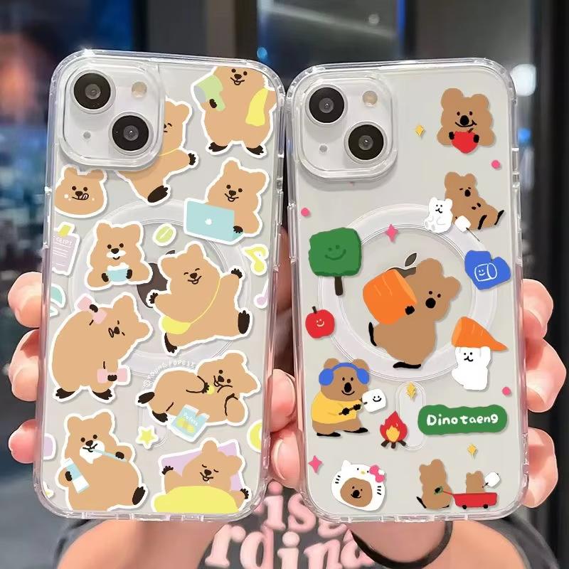 Lovely Bear Quokkas Wireless Charging Case for iPhone 17 Air 16 E 15 14 13 12 Mini 11 Pro Max Transparent Silicone Edge Cover