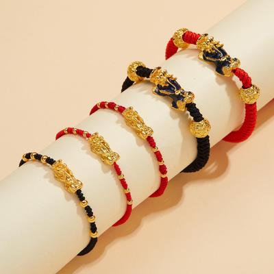 Creative Pixiu Bracelet: Black & Red Rope Design, Couples’ Gift, Stylish & Versatile.