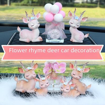 Flower Rhyme Deer Car Ornament - Creative Shaking Head Doll for Safe Car Decoration