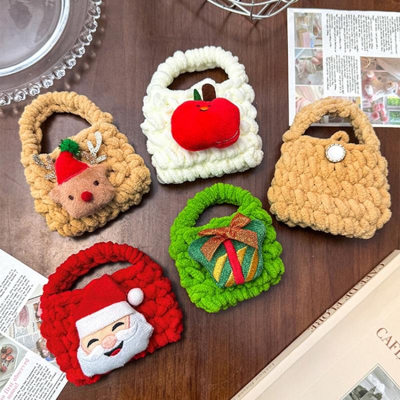 Cute Cartoon Christmas Woven Wallet Plush Purse Santa Claus Key Pendant Bag Earphone Bag Storage Bag Christmas Change Purse
