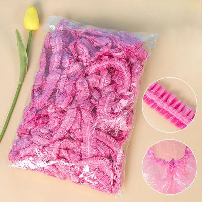 100 Pezzi Cuffia da Doccia Copricapo Elastica in Plastica Ispessita Rosa Rotonda Copertura Sacchetto per Conservazione Cibo Accessori Cucina Bagno