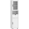 Narrow Bathroom Column with Glass Door Adjustable Shelves Drawer Open Shelf 40x30x165 Cm White