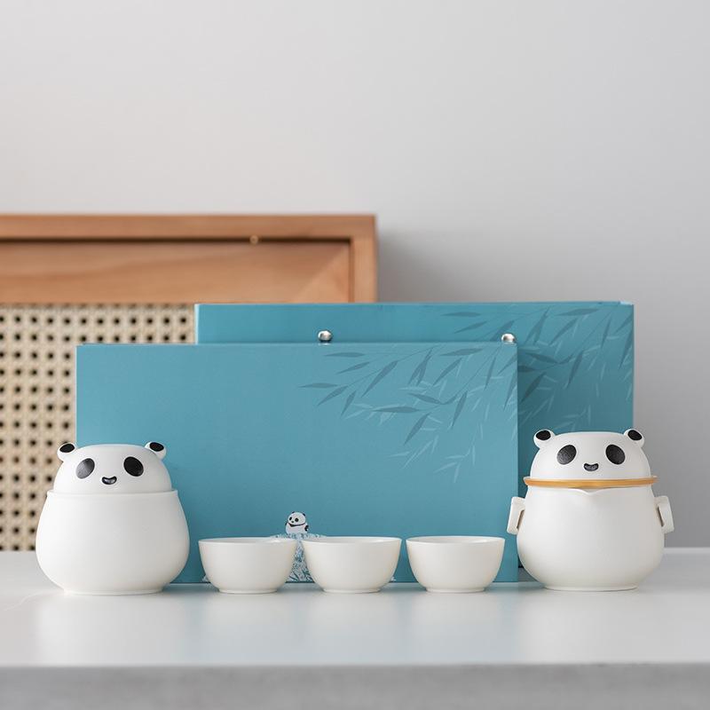 Light Luxury Panda Travel Tea Set, One Pot, Three Cups of Kuaike Cup, High-end Kung Fu Tea Set Gift Box, Business Gift Accompaniment