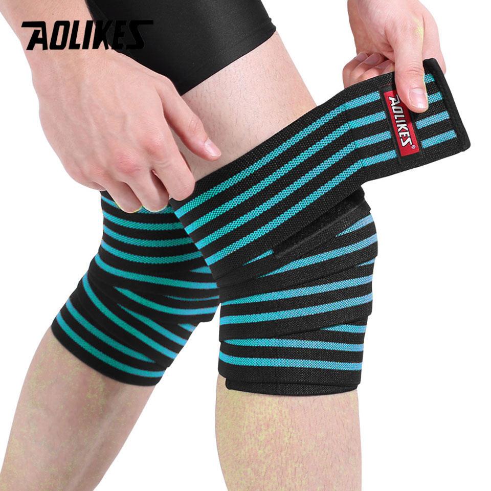 Aolikes 1Pcs 180*8Cm Fitness Weightlifting Leg Knee Compression Straps Wraps Elastic Bandages Poverlifting Squats Training