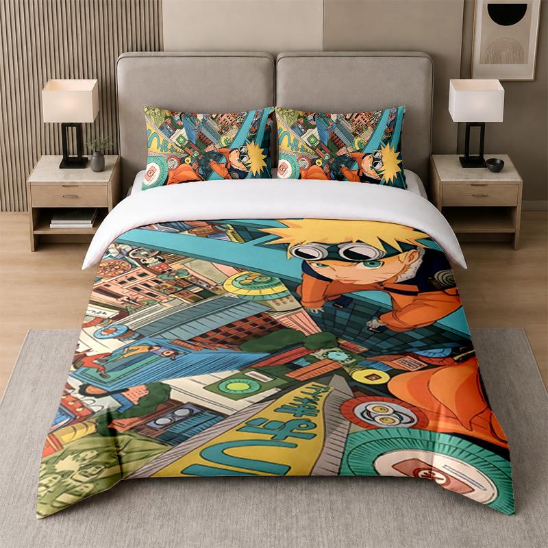 3-teiliges Bettwäsche-Set, Naruto 1 Bettbezug und 2 Kissenbezüge, Bedruckte Bettwäsche-Deko für Gästezimmer