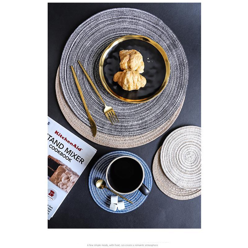 Round Table Mat Woven Ramie Placemats Anti Slip Dining Table Mats Non-Slip Tableware Bowl Pads Kitchen Drink Cup Coasters