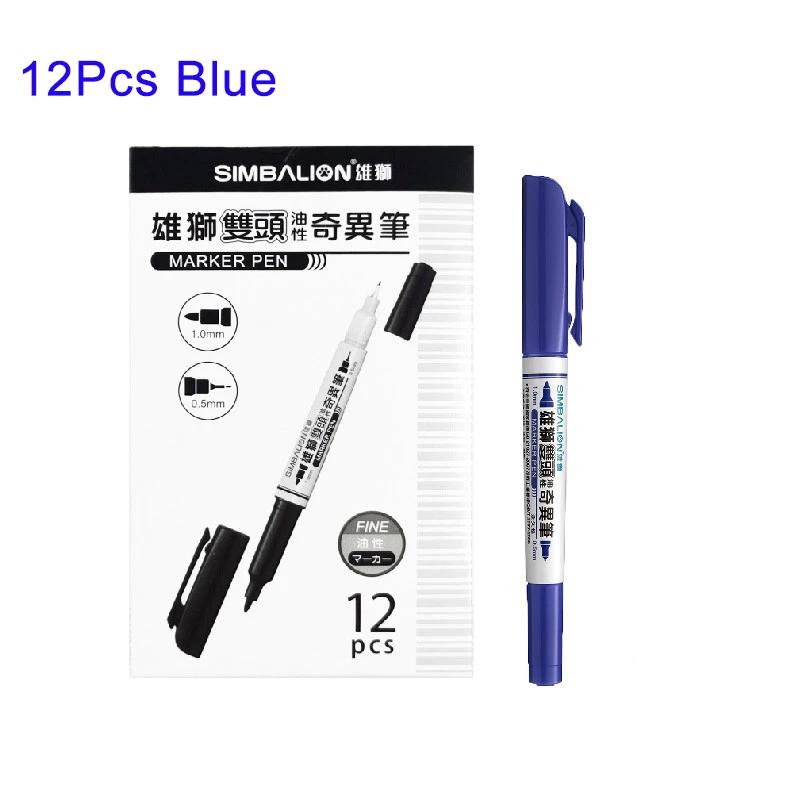 6/12Pc Box High Quality Waterproof Permanent Marker Pen Dual Tip 0.5/1.0MM Quick Dry Art Marker Student School Office Stationery