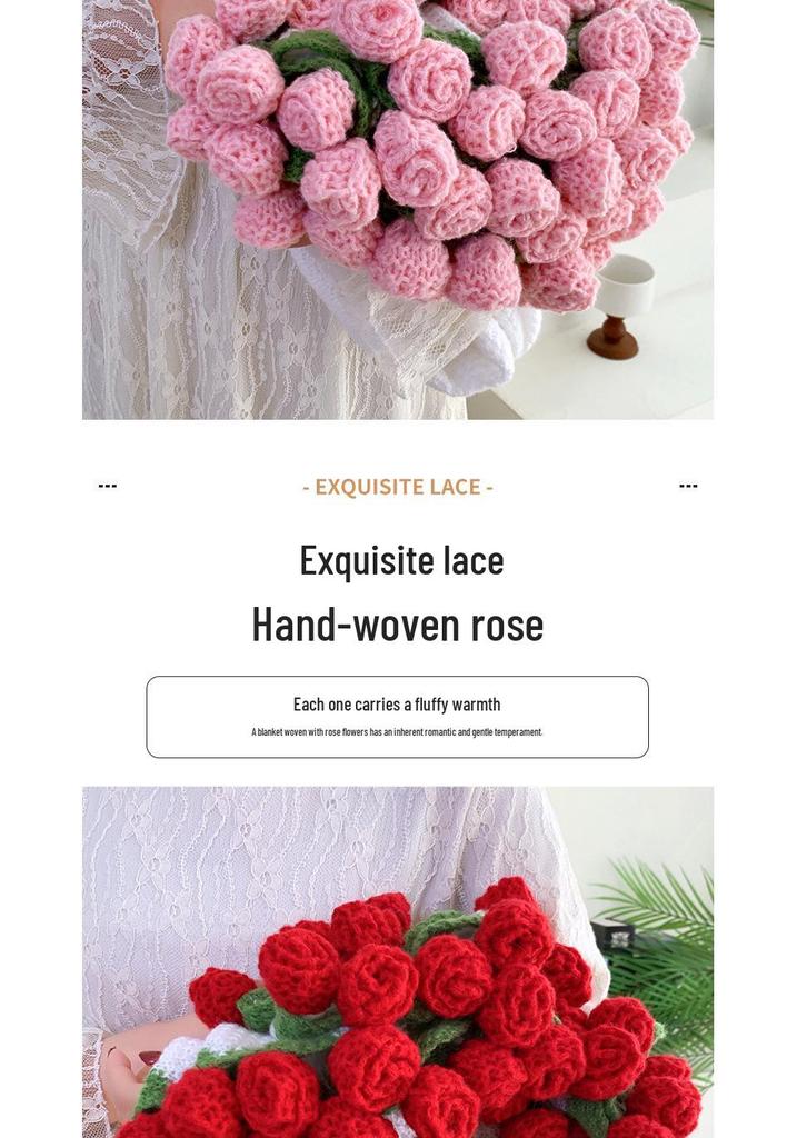 Handmade Knitted Gradient Rose Bouquet Wool Blanket - Perfect Valentine's Day Sofa Nap Gift