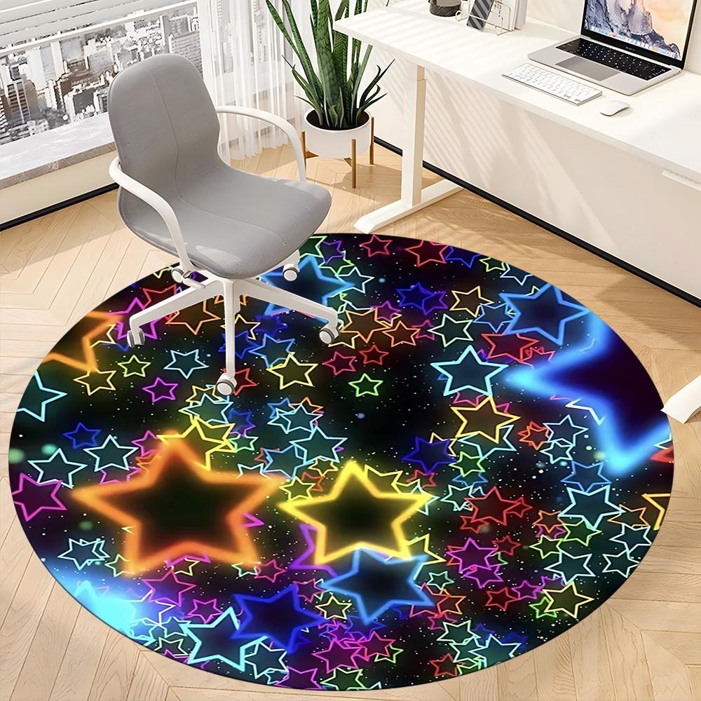 1pc Colorful Stars Chair Carpet for Office, Round Non Slip Durable Large Size Office Carpet, Suitable for Office