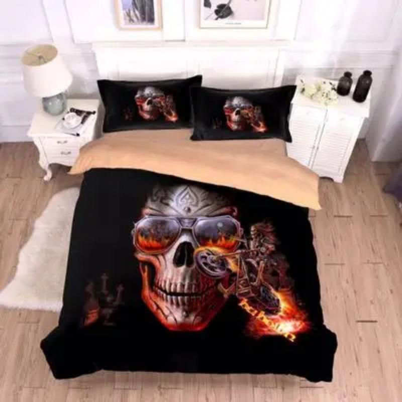 

3d Rose Halloweend Skull Luxury Bed Linen Duvet Set Queen Size Winter Black Bedding King Comforter Set Quilt Cover+pillowcase EU single(135x200cm)