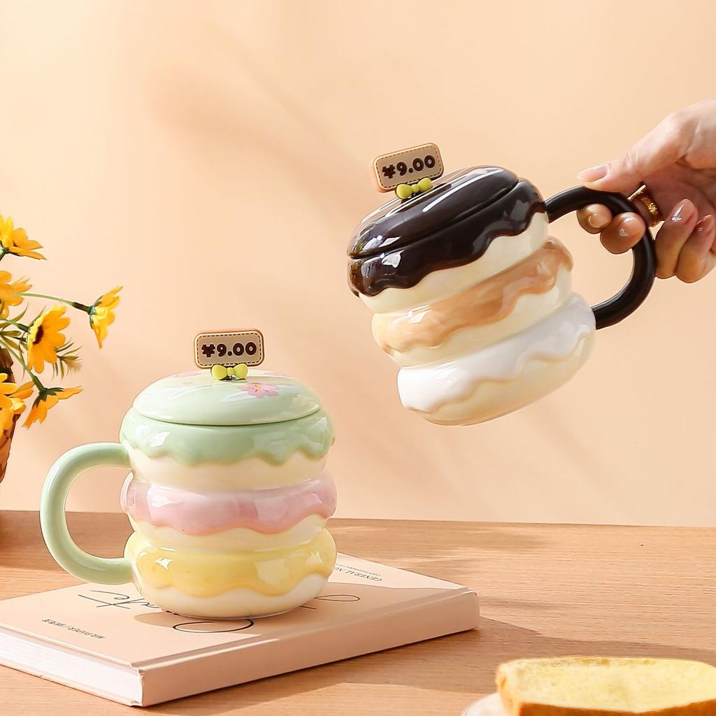 High Value Creative Water Cup Burger Cup Mug Student Cup Hand Painted Underglaze Colored Cup Ceramic with Lid with Stick