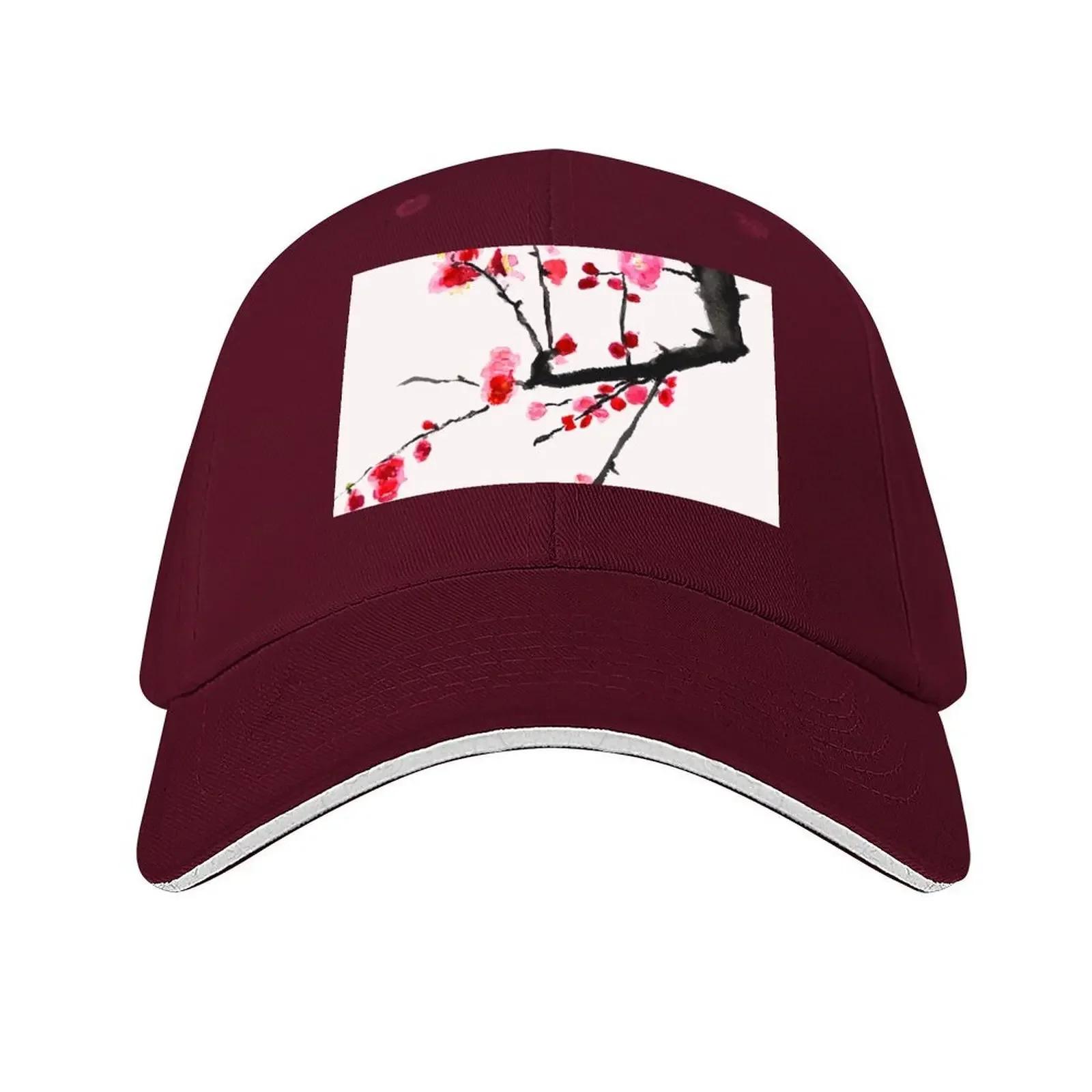 red plum flower in pink background Baseball Cap Uv Protection Solar Hat Golf fishing hat tactical cap Women Hats Unisex s