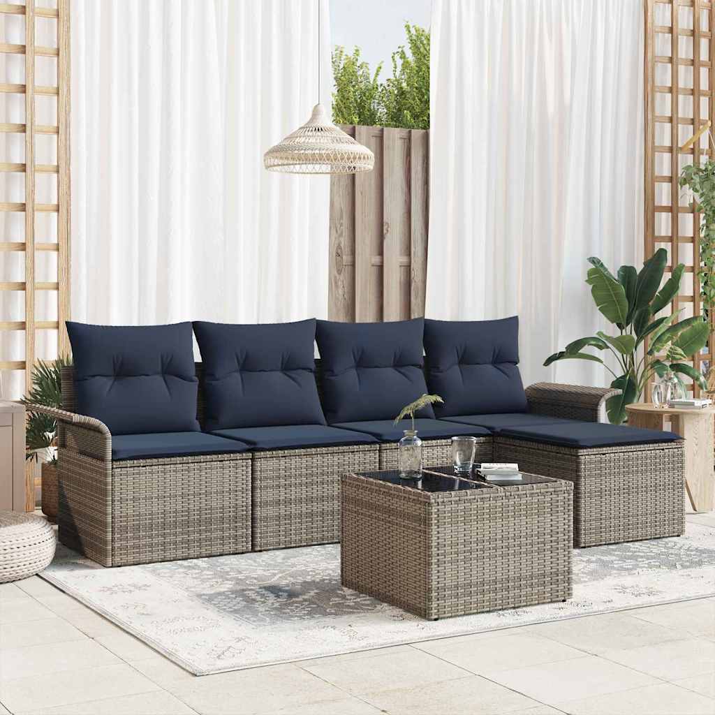 Garden Sofa Set with Cushions 6 Pcs Grey Poly Rattan