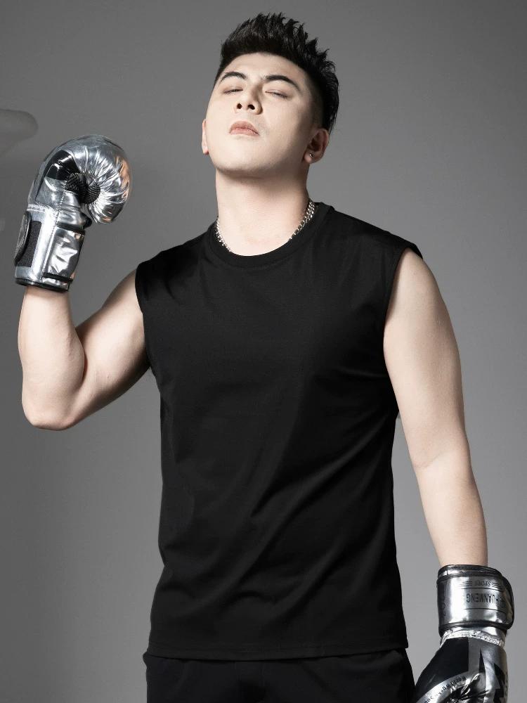 Ozhouzhan Solid round Neck Vest Men 2025 Summer New Trendy Casual Sleeveless T-shirt Men s Sports Waistcoat 3XL белый