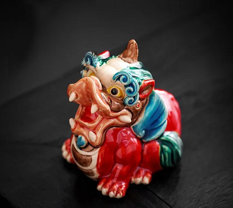 1PCS Ceramic Animal Ornaments Chinese Feng Shui Home Furnishings Car Interior Living Room Entrance Accessories Premium Gifts