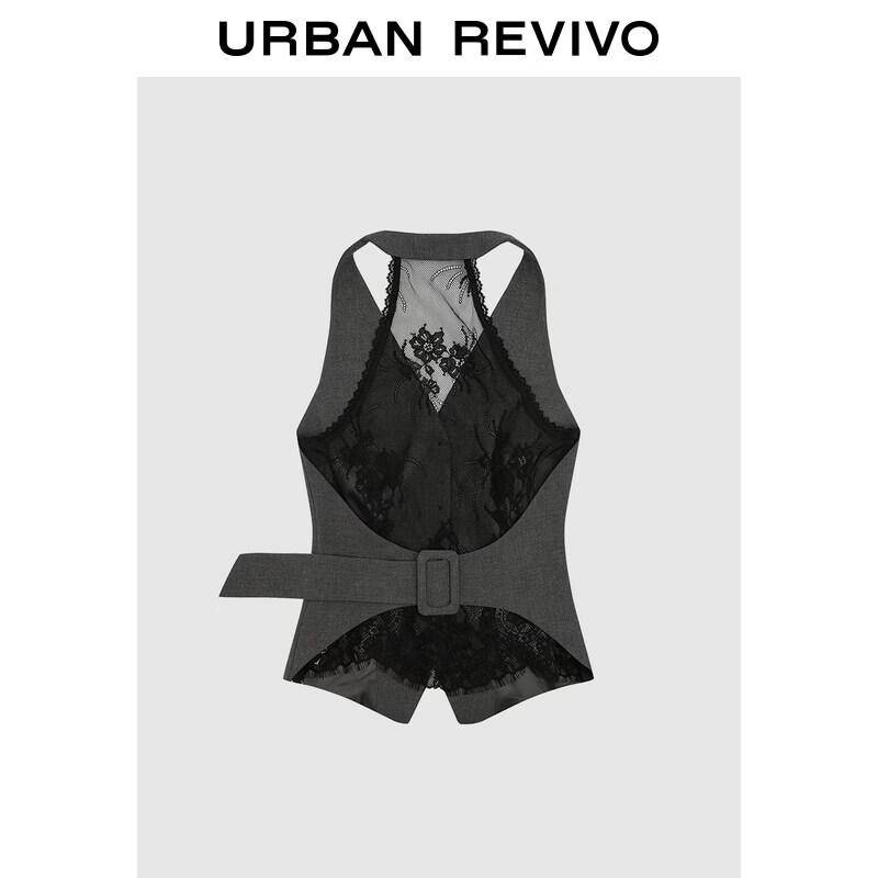 UR Women s Lace Patchwork Faux Two-Piece Buckle Vest XS