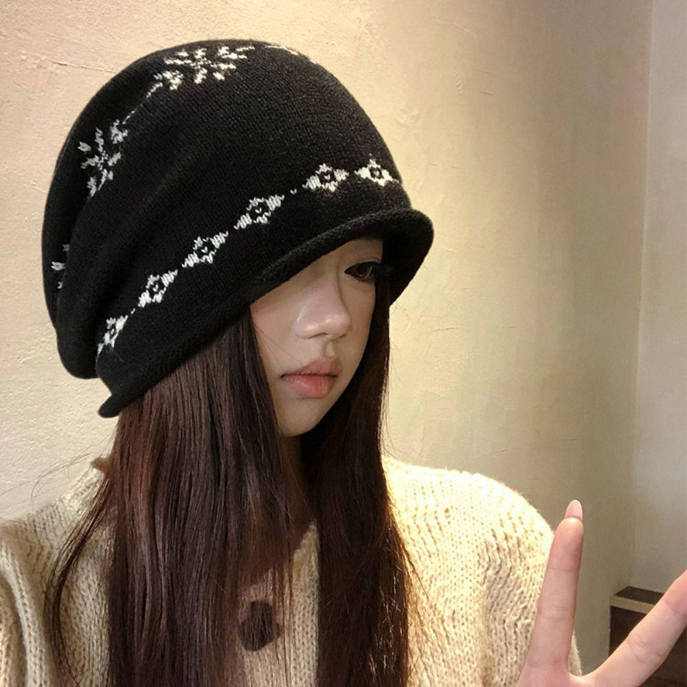 Warm Jacquard Knitted Hat Printed Printing Knit Cap Sweet Ear Protection Hat Apparel Accessories
