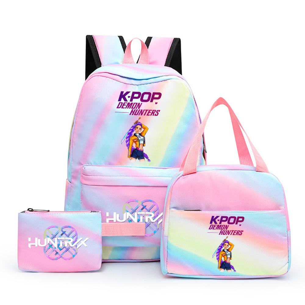 3 stk/sett Anime Søt Kpop Trykt Ryggsekk med Lunsjpose og Pennal for Tenåringsjente Gutt Bokveske Stor Kapasitet Reiseveske