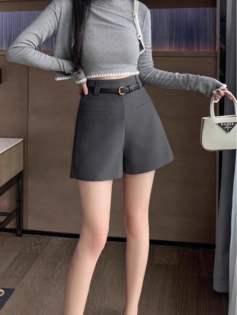 

Black High-Waist A-Line Suit Shorts - Women s Spring/Summer Korean Style Casual Bootcut Shorts Extra Small чорний