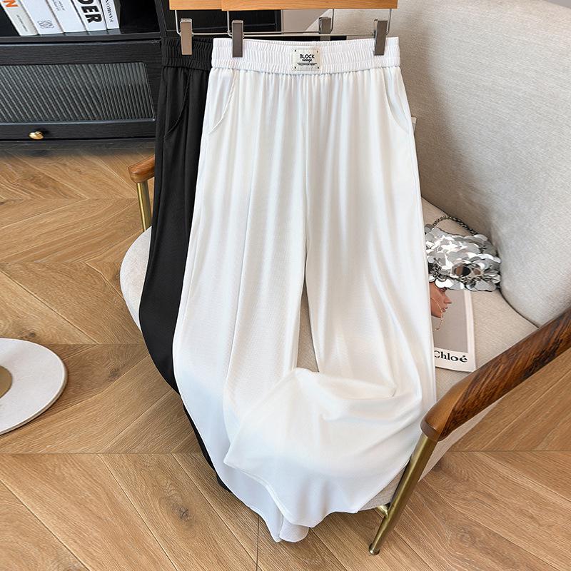 Women s Plus Size Ice Silk High Waist Cropped Pants - Summer Thin, Loose Fit, Straight Leg 2XL