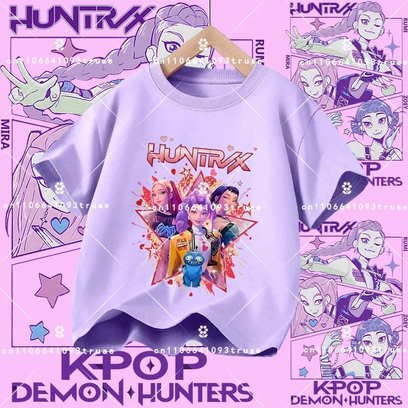 2026 New K-pop Demon Hunter - Girls' Cotton Short-Sleeved Sport Shirt for Children Aged 1-12, Summer T-Shirt with Cartoon Print