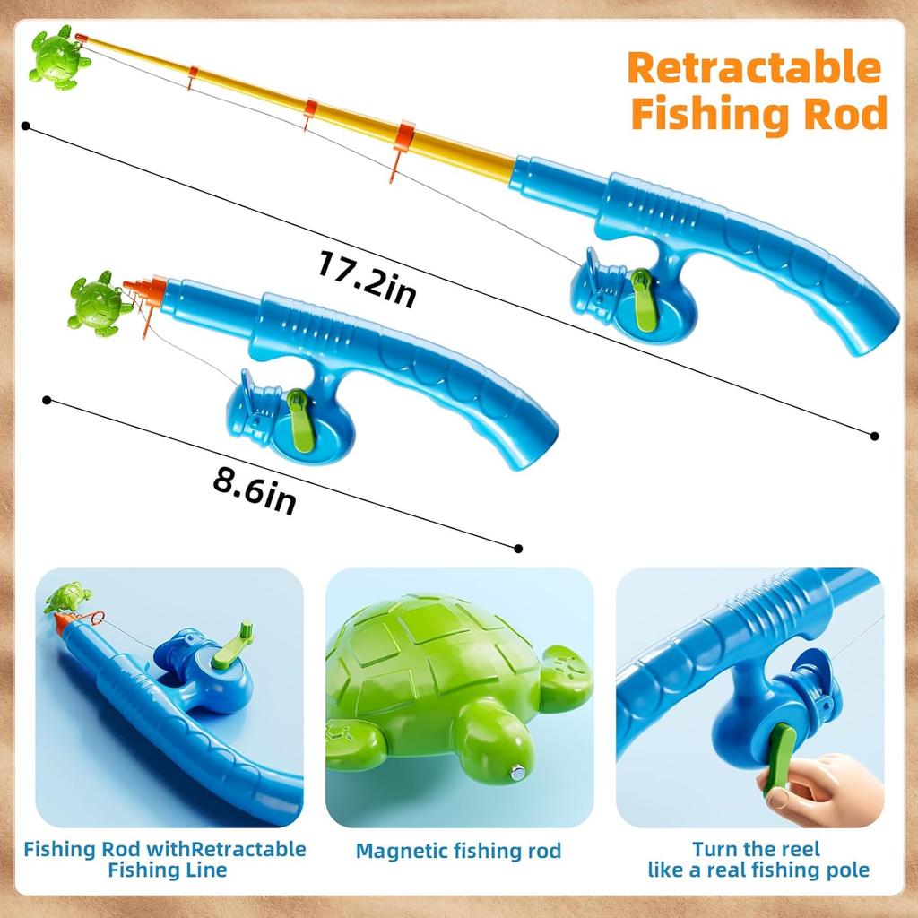 Magnetic Fishing Game Pool Toys for Kids 3-5, Water Table Bathtub Kiddie Party Toy with Pole Rod Net Plastic Floating Fish