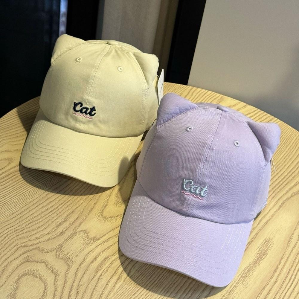 3D Cat Ear Cat Ear Baseball Cap Embroidery Letter Wide-brimmed Embroidery Letter Baseball Cap Breathable Duckbill Cap for Women