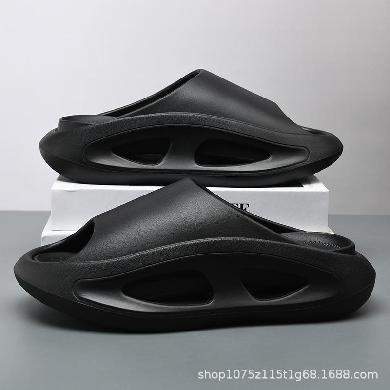 Summer New Men's Hollow One-word Drag Thick-soled Non-slip Fashion Two-color Casual Outdoor Beach Cool Slippers