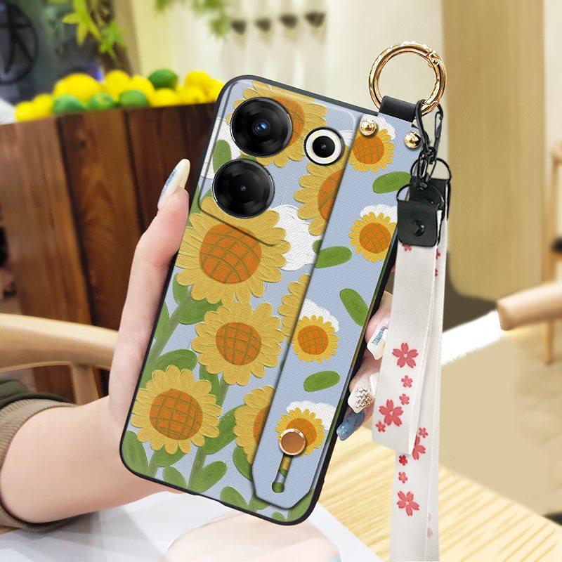 Ring Kickstand Phone Case For Tecno Camon20 Pro 5G/CK8n Dirt-resistant Silicone Fashion Design Wristband Phone Holder