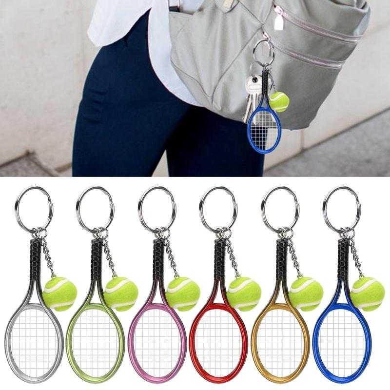 6Pcs Mini Keychain Pendant Simulation Tennis And Racket Model Bag Hanging Decoration