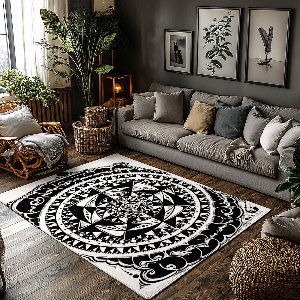 Boho Mandala Area Rug Non Slip Washable Floor Mat Living Room Decor Home Carpet Geometric Pattern Modern Abstract Design Indoor