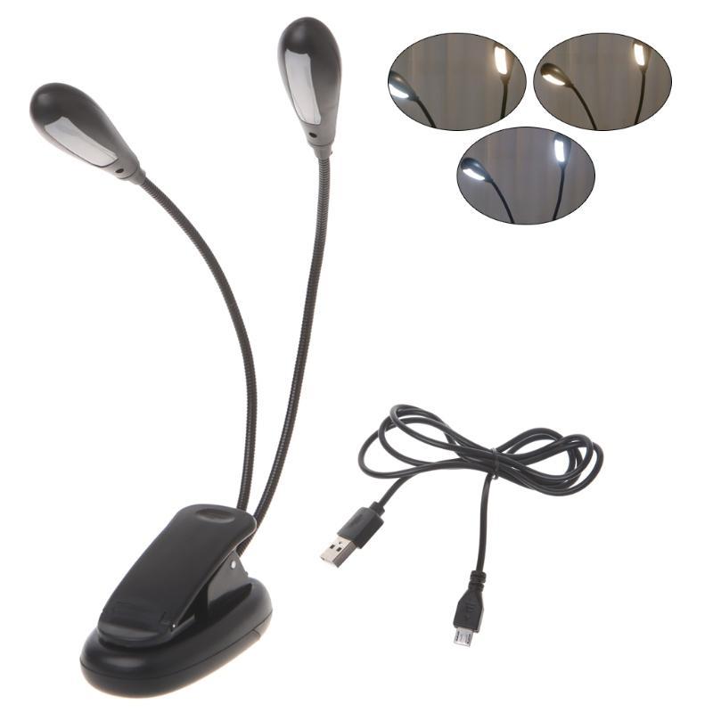 

2 Dual Arm Flexible Dimmable 14 LED USB Table Lamp Clip-on Bed Reading Table Lig White чорний