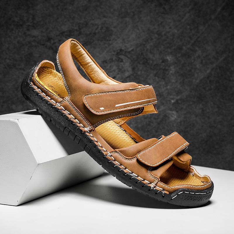Fashion Summer Handmade Large Size Sandals Men's Outdoor Non-slip Casual Leather Slippers High Quality Beach Lightweight Sandals for Men