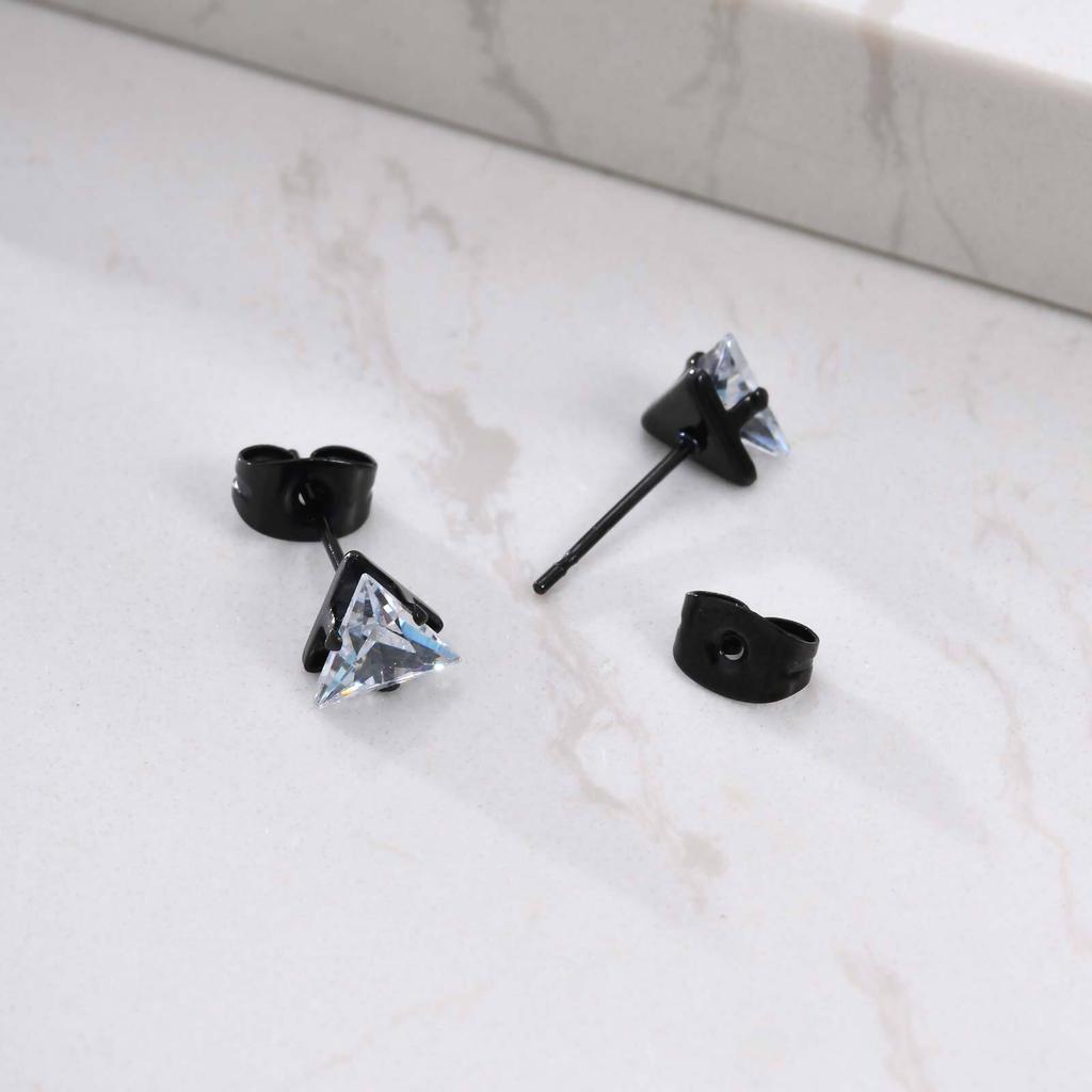 AAA CZ Stone Stud Earrings for Men Boys,Small Triangle Metal Earrings with Stainless Steel Butterfly Buckle,Casual Jewelry Gifts