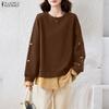 ZANZEA Women Round Neck Loose Casual Long Sleeve Pullover Tops Autumn